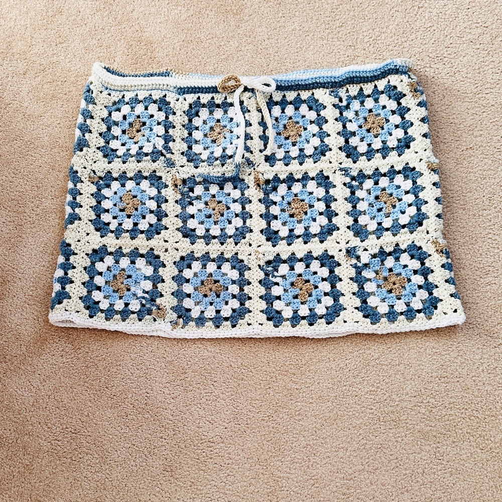 Handmade Crochet Skirt - Blue and Cream